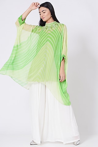 Lime Sequins Embroidered Kaftan Set by K-ANSHIKA Jaipur