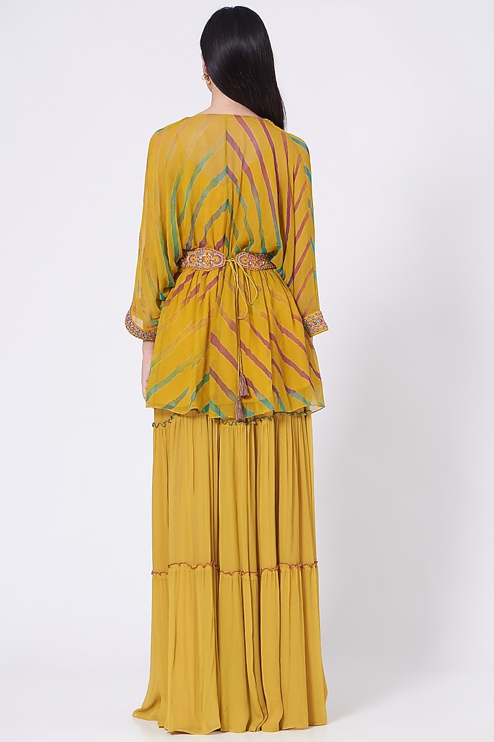Mustard Tiered Lehenga Set by K-ANSHIKA Jaipur at Pernia's Pop Up Shop