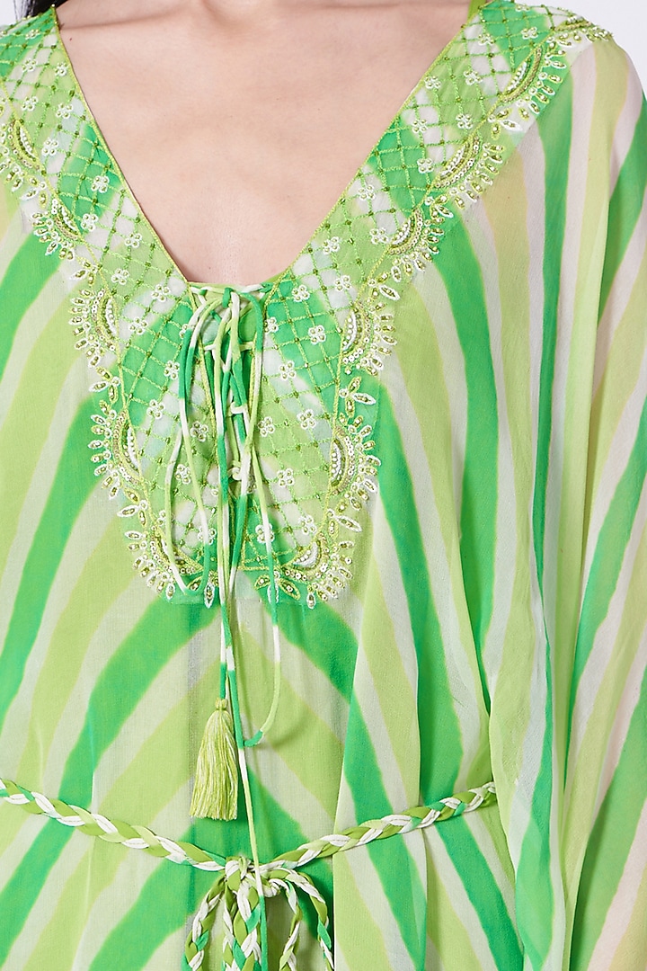 Lime Pure Georgette Embroidered Kaftan With Inner by K-ANSHIKA Jaipur at Pernia's Pop Up Shop