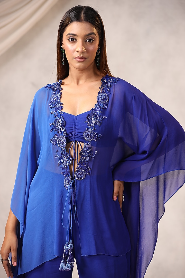 Blue Georgette Sequins Embroidered Jacket Set by K-ANSHIKA Jaipur at Pernia's Pop Up Shop