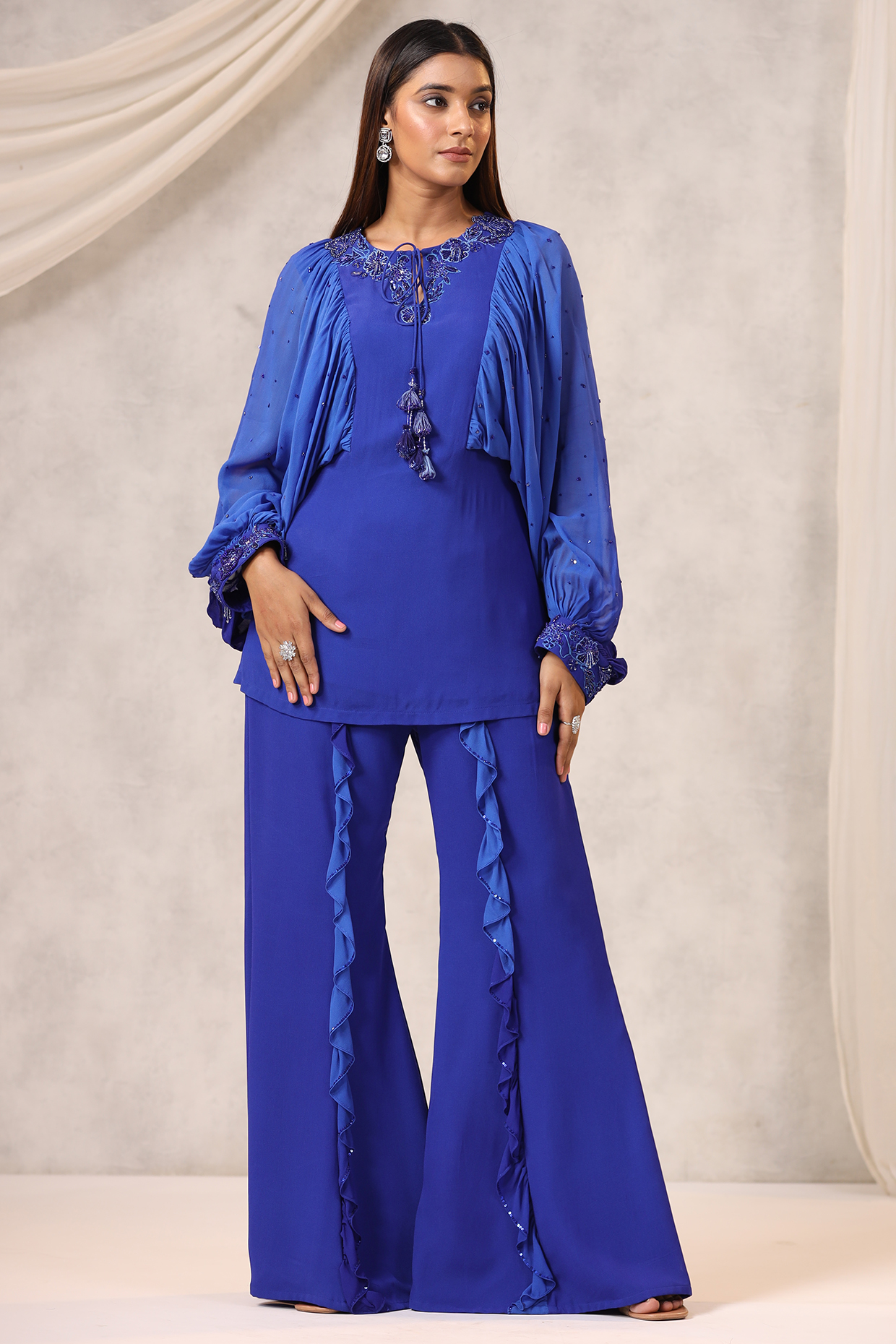 Blue Georgette Pant Set by K-ANSHIKA Jaipur at Pernia's Pop Up Shop