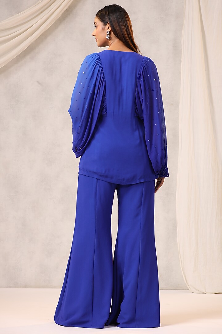 Blue Georgette Pant Set by K-ANSHIKA Jaipur at Pernia's Pop Up Shop