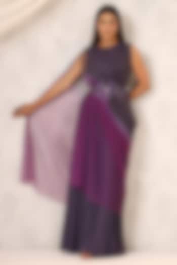 Purple Georgette Sequins Embroidered Draped Gown by K-ANSHIKA Jaipur