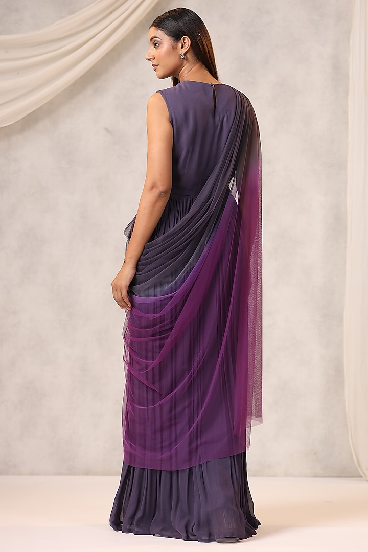 Purple Georgette Sequins Embroidered Draped Party Wear Gown by K-ANSHIKA Jaipur at Pernia's Pop Up Shop
