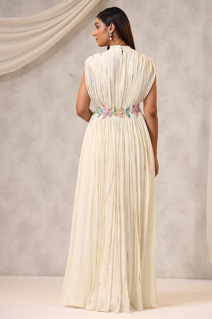 Off-White Georgette Beads Embroidered Party Wear Gown by K-ANSHIKA Jaipur at Pernia's Pop Up Shop