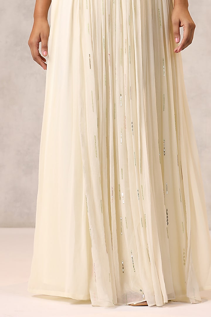 Off-White Georgette Beads Embroidered Party Wear Gown by K-ANSHIKA Jaipur at Pernia's Pop Up Shop
