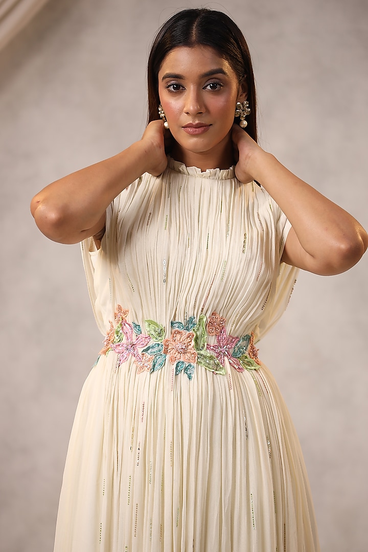 Off-White Georgette Beads Embroidered Party Wear Gown by K-ANSHIKA Jaipur at Pernia's Pop Up Shop