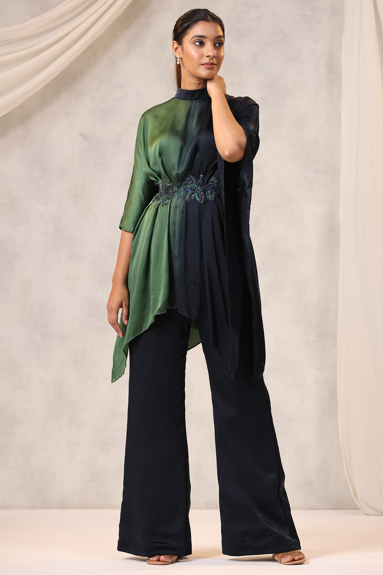 Blue & Green Georgette Sequins Embroidered Tunic Set by K-ANSHIKA Jaipur at Pernia's Pop Up Shop