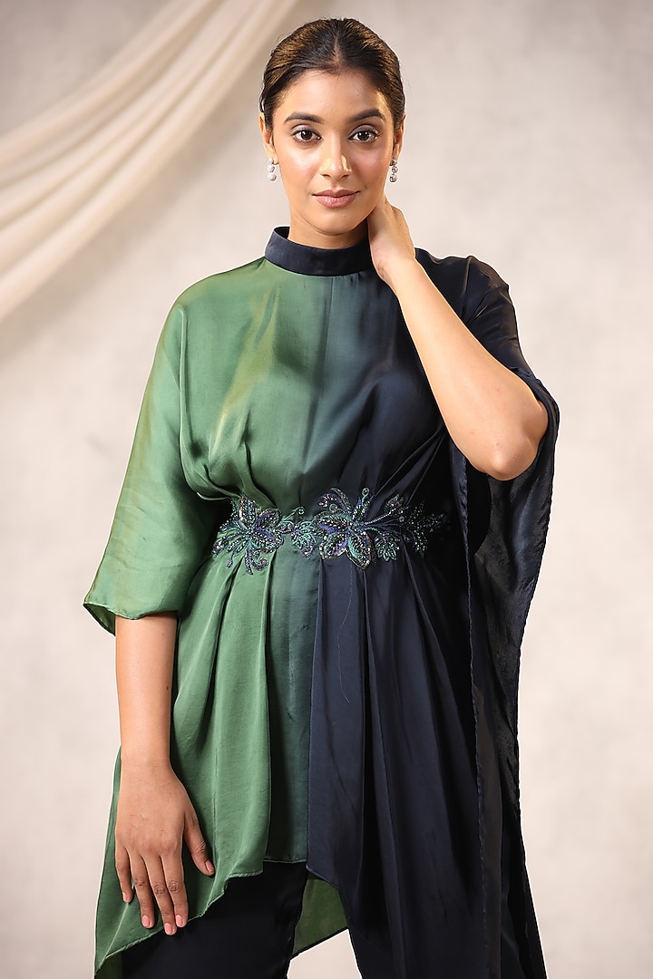 Blue & Green Georgette Sequins Embroidered Tunic Set by K-ANSHIKA Jaipur at Pernia's Pop Up Shop