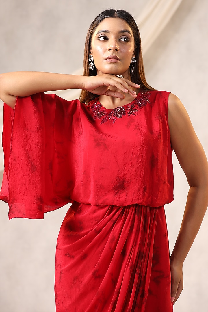 Red Georgette Vacation Dress by K-ANSHIKA Jaipur at Pernia's Pop Up Shop