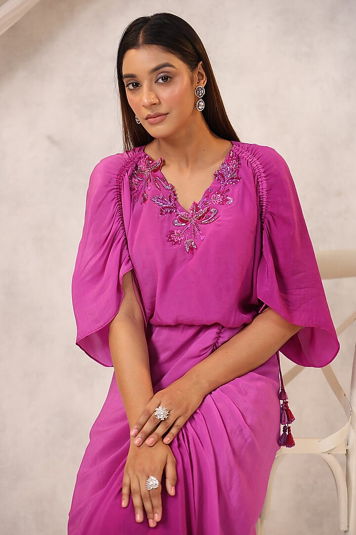 Pink Crepe Sequins Work Vacation Dress by K-ANSHIKA Jaipur at Pernia's Pop Up Shop
