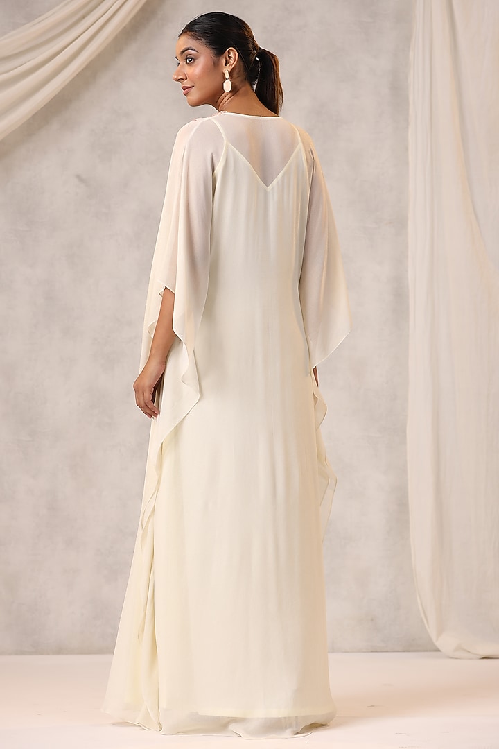 Off-White Georgette Beads Embroidered Kaftan by K-ANSHIKA Jaipur at Pernia's Pop Up Shop