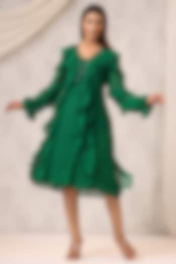 Emerald Green Georgette Frilled Dress by K-ANSHIKA Jaipur