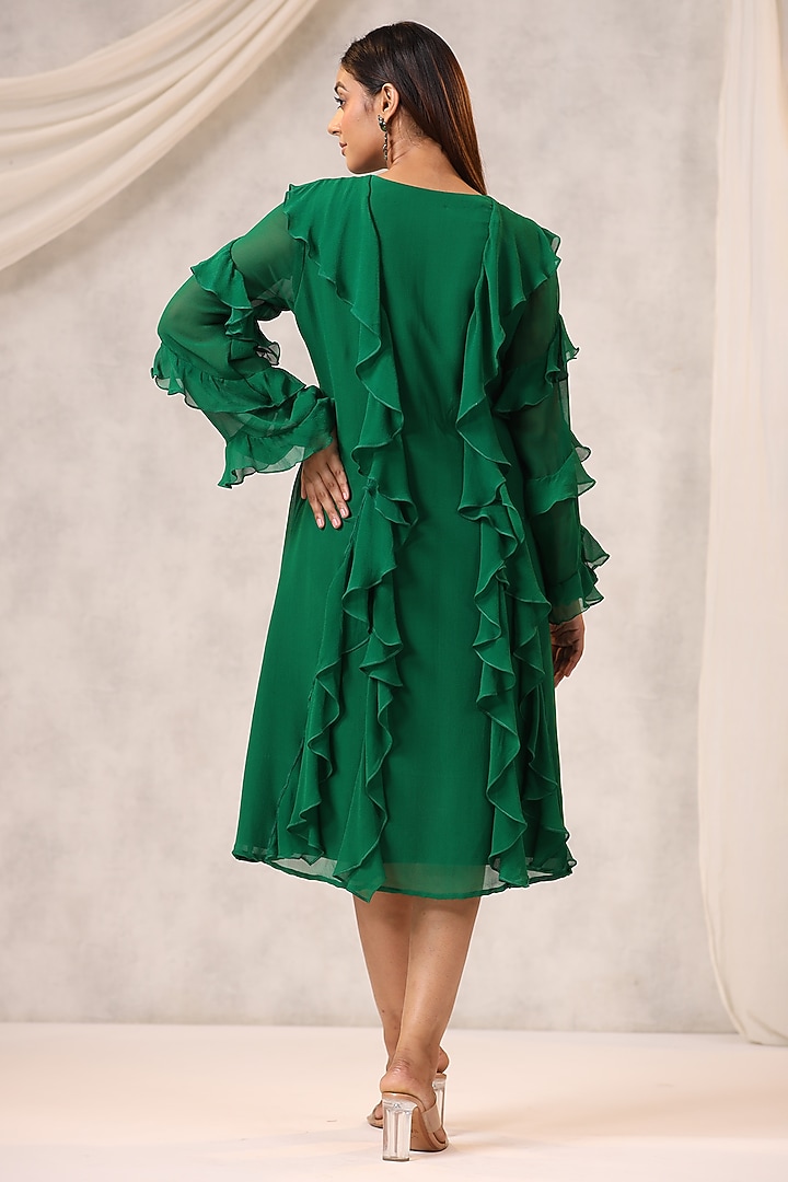 Emerald Green Georgette Frilled Vacation Dress by K-ANSHIKA Jaipur at Pernia's Pop Up Shop