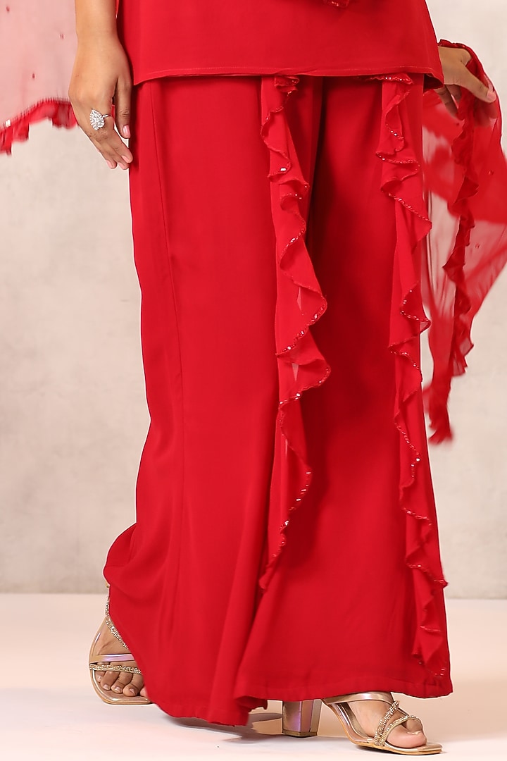Red Georgette Wedding Sharara Set by K-ANSHIKA Jaipur at Pernia's Pop Up Shop
