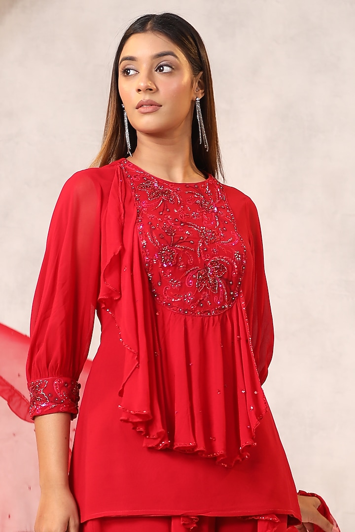 Red Georgette Wedding Sharara Set by K-ANSHIKA Jaipur at Pernia's Pop Up Shop