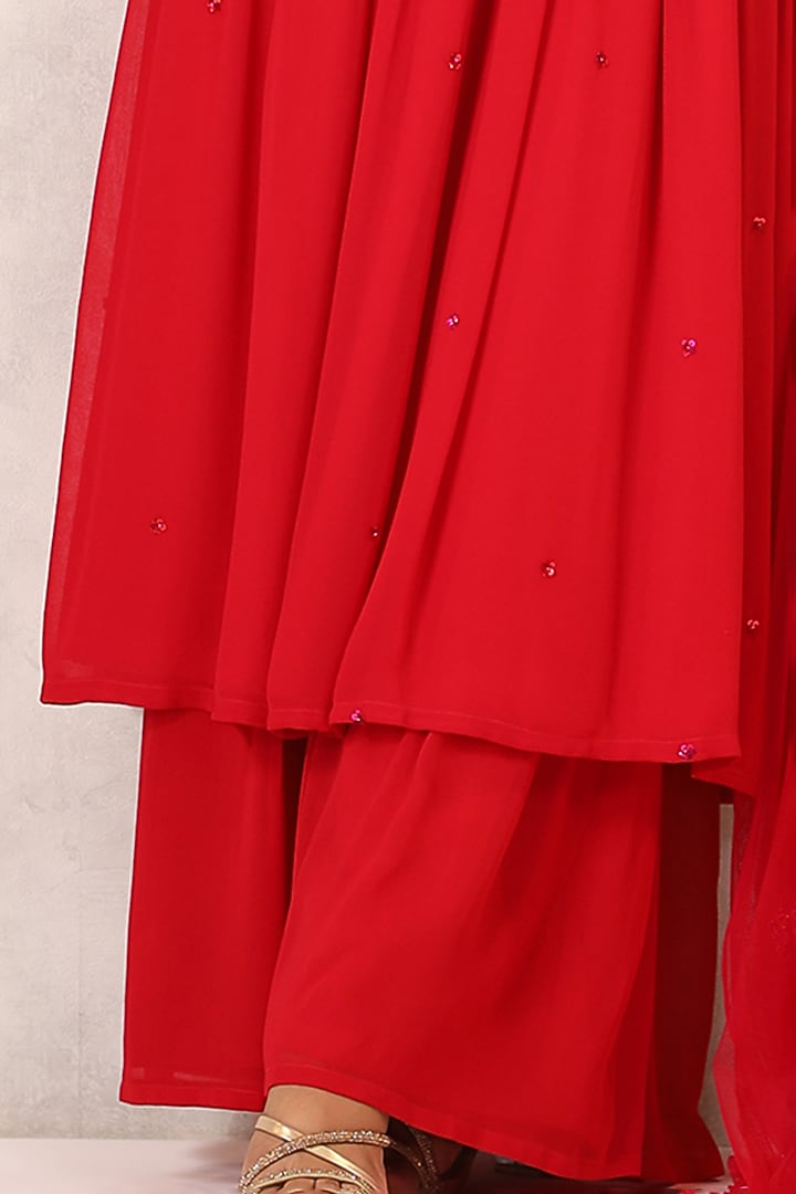 Red Georgette Motif Embroidered Kurta Set by K-ANSHIKA Jaipur at Pernia's Pop Up Shop