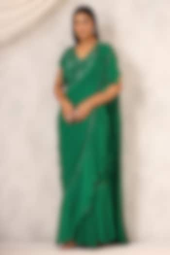 Green Georgette Draped Saree Set by K-ANSHIKA Jaipur at Pernia's Pop Up Shop