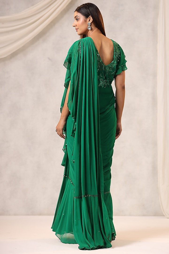 Green Georgette Draped Wedding Saree Set by K-ANSHIKA Jaipur at Pernia's Pop Up Shop