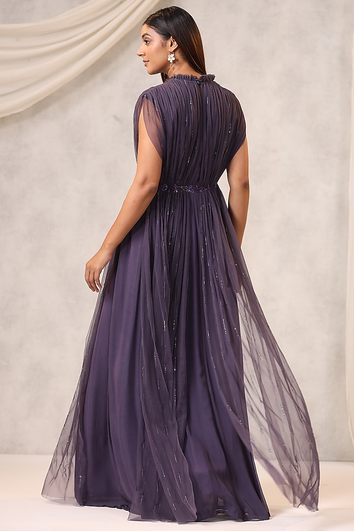 Dark Grey Georgette Sequins Embellished Gathered Party Wear Gown by K-ANSHIKA Jaipur at Pernia's Pop Up Shop