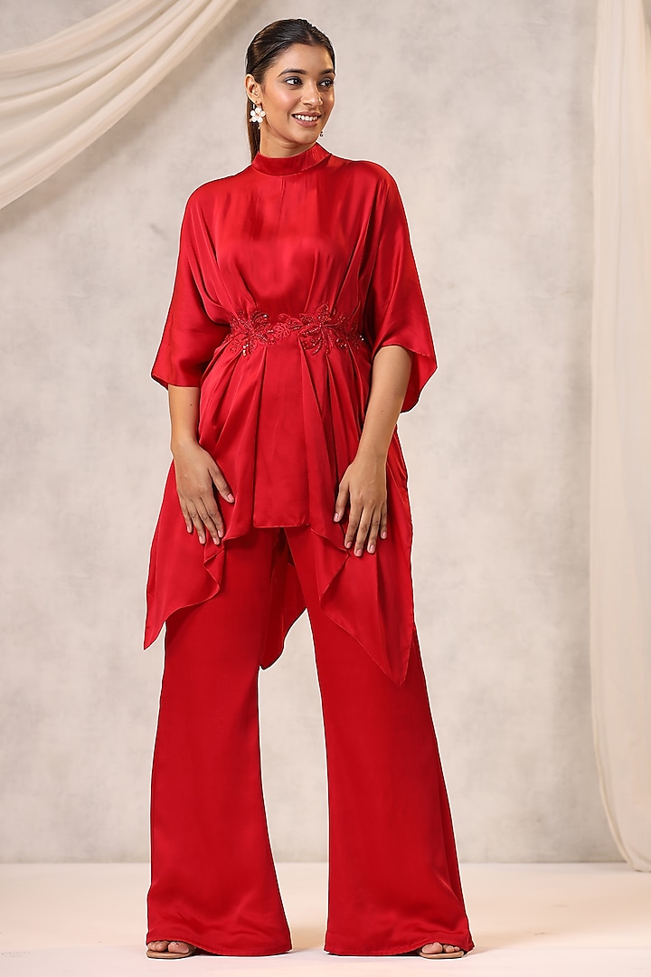 Red Satin Tunic Set by K-ANSHIKA Jaipur at Pernia's Pop Up Shop