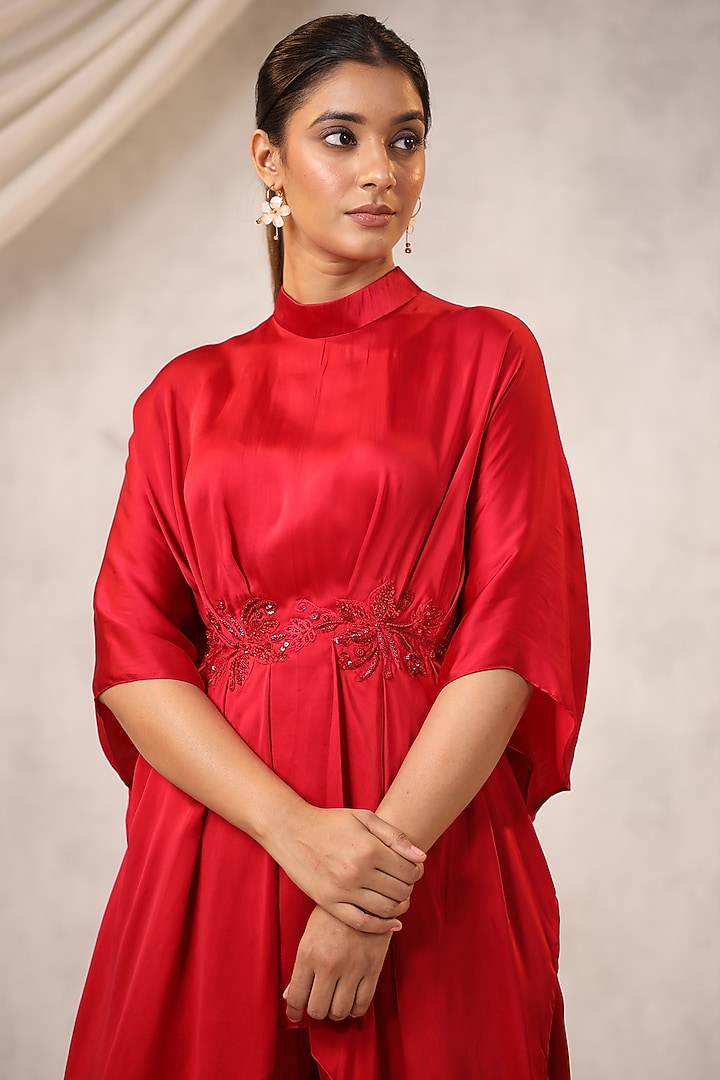 Red Satin Tunic Set by K-ANSHIKA Jaipur at Pernia's Pop Up Shop