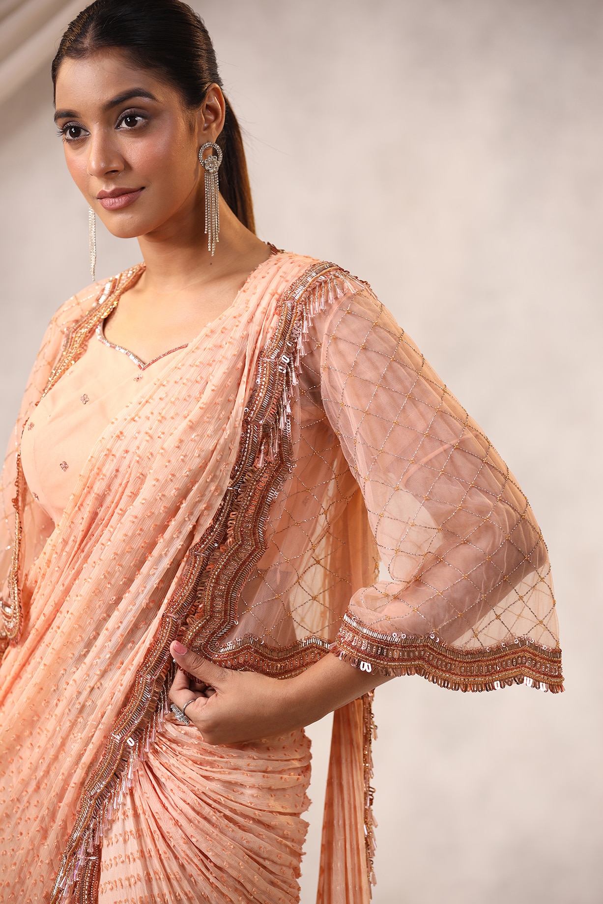 Peach Georgette Designer Drape Saree WJ93729