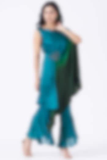 Turquoise Ruffled Pants Set by K-ANSHIKA Jaipur