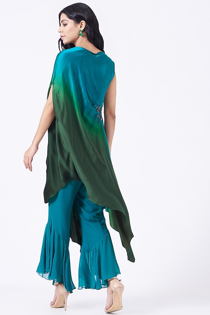 Turquoise Ruffled Pants Set by K-ANSHIKA Jaipur at Pernia's Pop Up Shop