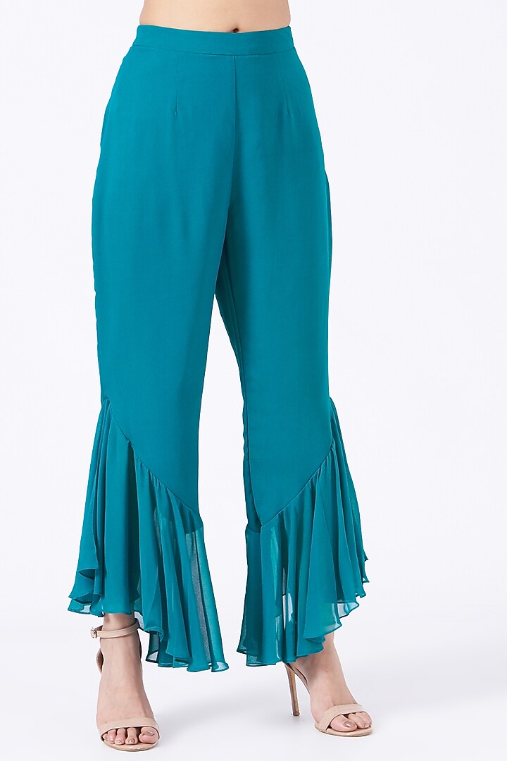 Turquoise Ruffled Pants Set by K-ANSHIKA Jaipur at Pernia's Pop Up Shop