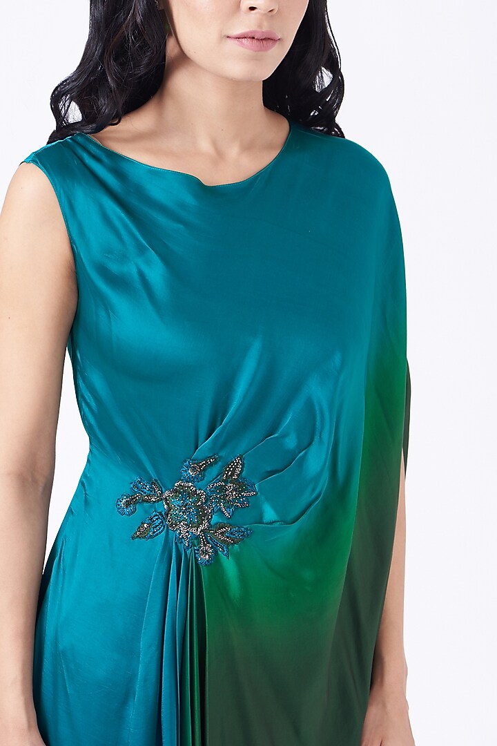 Turquoise Ruffled Pants Set by K-ANSHIKA Jaipur at Pernia's Pop Up Shop