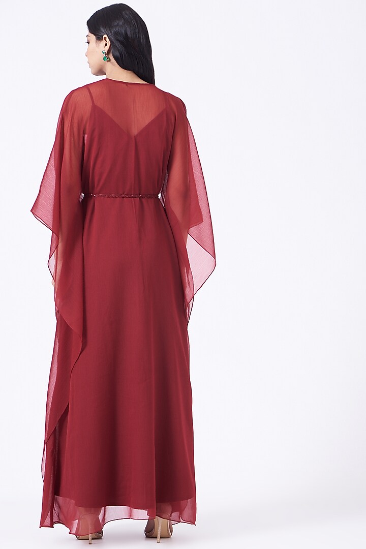 Maroon Embellished Kaftan by K-ANSHIKA Jaipur at Pernia's Pop Up Shop
