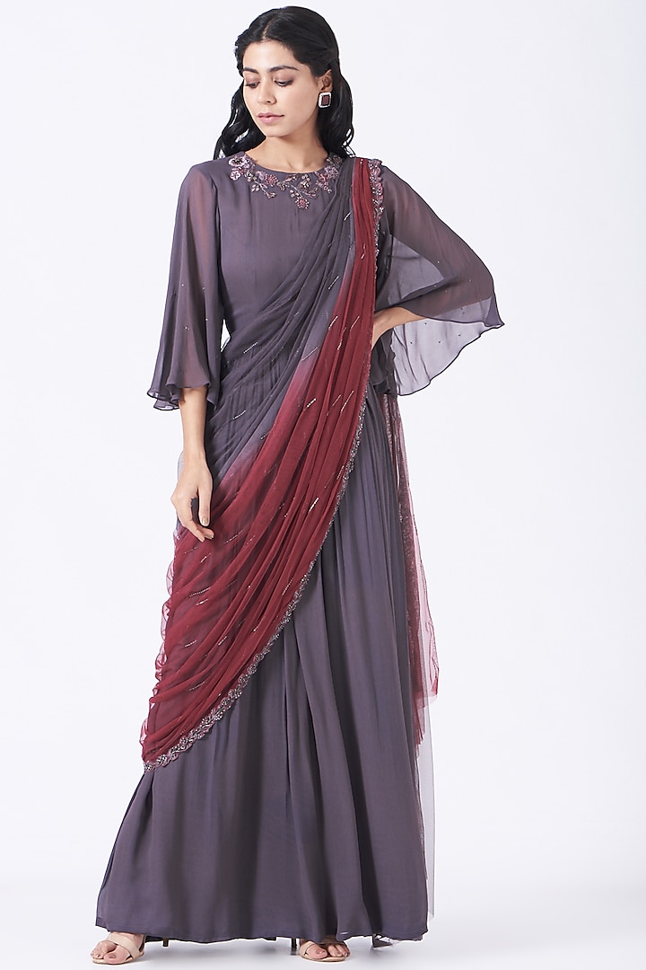 Purple Draped Gown by K-ANSHIKA Jaipur