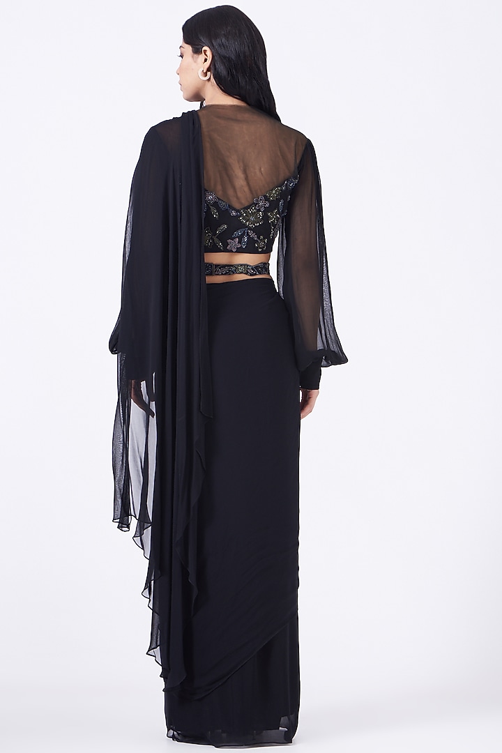 Black Draped Wedding Saree Set by K-ANSHIKA Jaipur at Pernia's Pop Up Shop