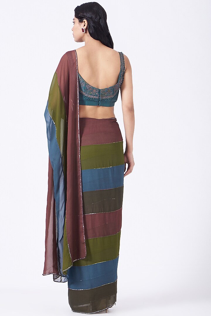 Multi-Colored Georgette Wedding Saree Set by K-ANSHIKA Jaipur at Pernia's Pop Up Shop