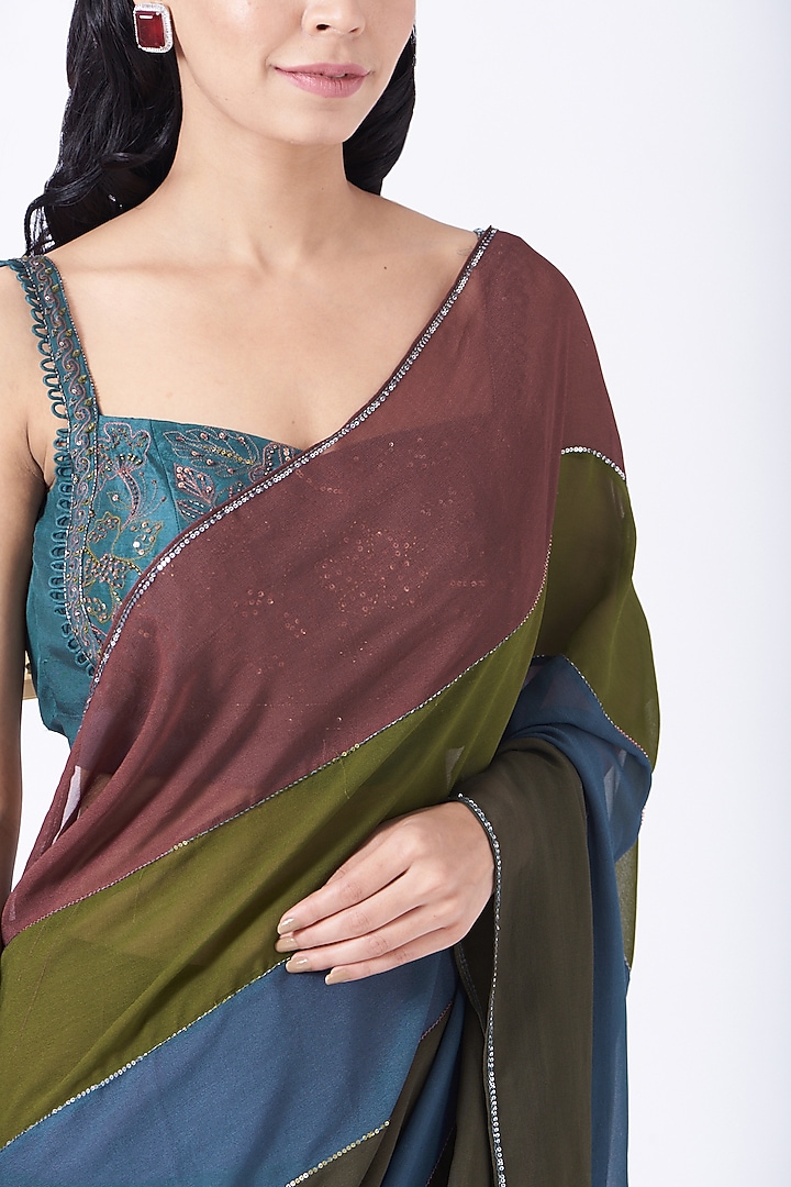 Multi-Colored Georgette Wedding Saree Set by K-ANSHIKA Jaipur at Pernia's Pop Up Shop