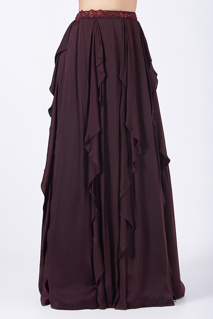 Maroon Ruffled Wedding Lehenga Set by K-ANSHIKA Jaipur at Pernia's Pop Up Shop