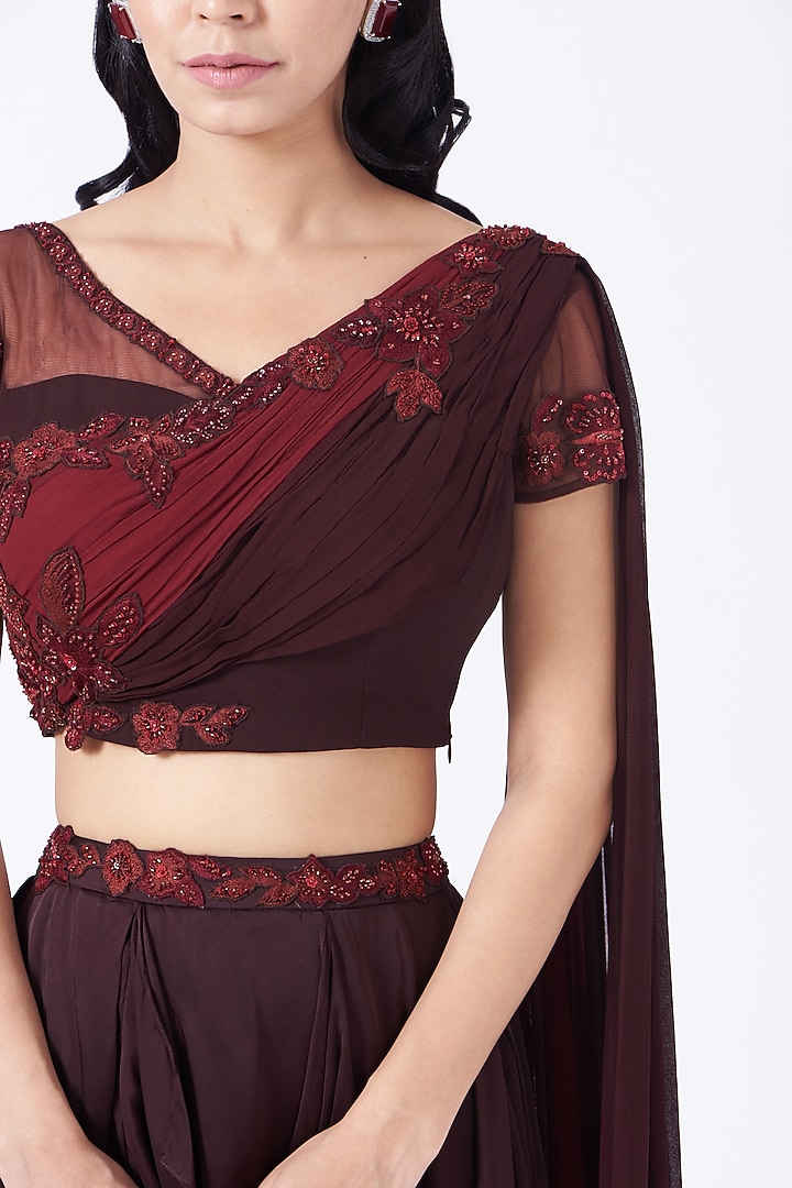 Maroon Ruffled Wedding Lehenga Set by K-ANSHIKA Jaipur at Pernia's Pop Up Shop