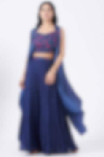 Midnight Blue Tiered Palazzo Pants Set by K-ANSHIKA Jaipur at Pernia's Pop Up Shop