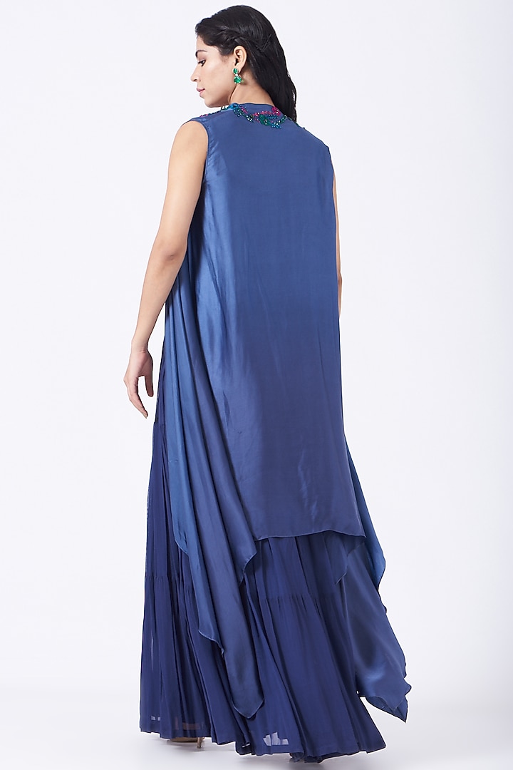 Midnight Blue Tiered Palazzo Pants Set by K-ANSHIKA Jaipur at Pernia's Pop Up Shop