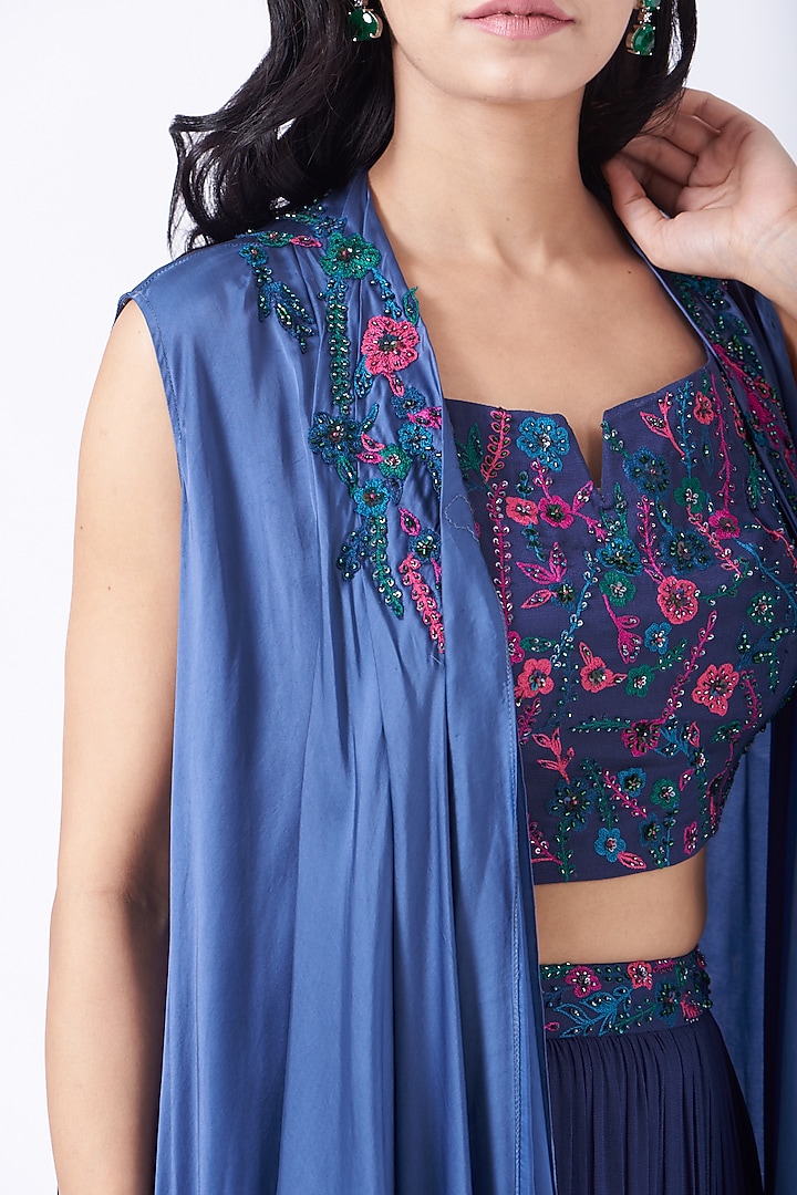 Midnight Blue Tiered Palazzo Pants Set by K-ANSHIKA Jaipur at Pernia's Pop Up Shop