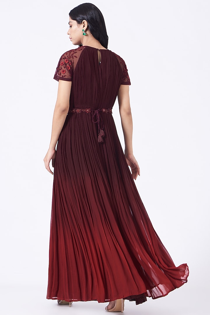 Maroon Embroidered Party Wear Gown With Dupatta by K-ANSHIKA Jaipur at Pernia's Pop Up Shop