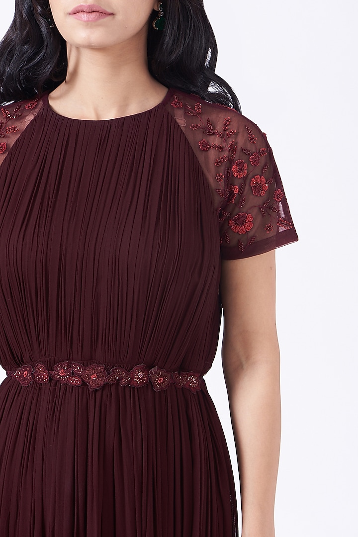 Maroon Embroidered Party Wear Gown With Dupatta by K-ANSHIKA Jaipur at Pernia's Pop Up Shop
