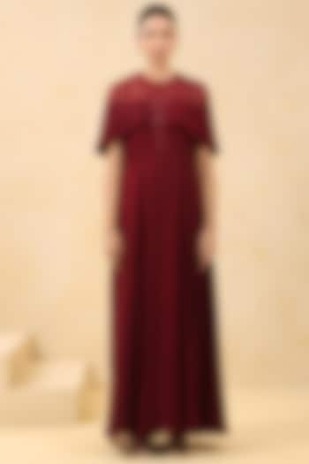 Maroon Georgette Sequin Embellished Draped Party Wear Gown by K-ANSHIKA Jaipur at Pernia's Pop Up Shop