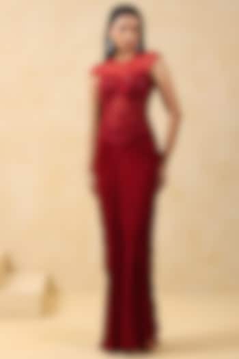 Maroon Georgette Draped Skirt Set by K-ANSHIKA Jaipur at Pernia's Pop Up Shop