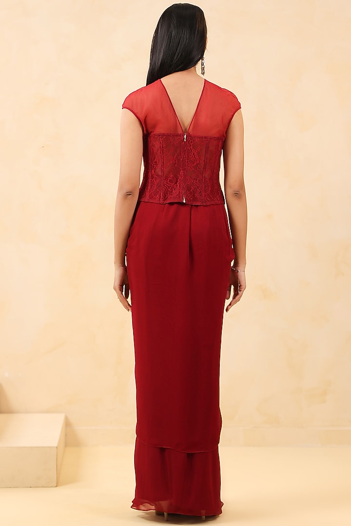 Maroon Georgette Draped Skirt Set by K-ANSHIKA Jaipur at Pernia's Pop Up Shop