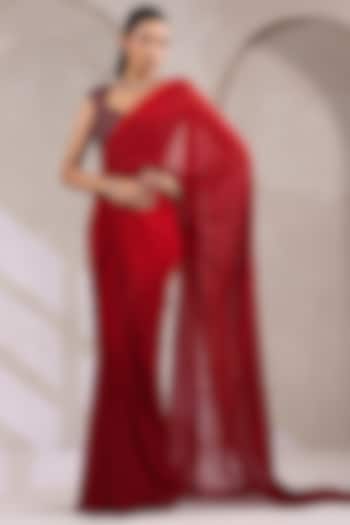 Maroon Georgette Draped Party Wear Saree Set by K-ANSHIKA Jaipur at Pernia's Pop Up Shop