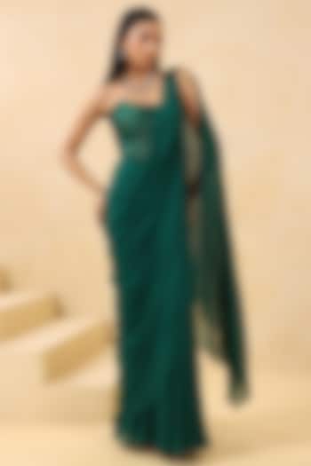 Emerald Green Georgette Party Wear Saree Set by K-ANSHIKA Jaipur at Pernia's Pop Up Shop