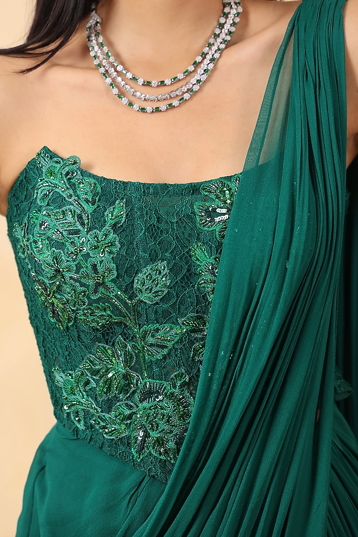 Emerald Green Georgette Party Wear Saree Set by K-ANSHIKA Jaipur at Pernia's Pop Up Shop