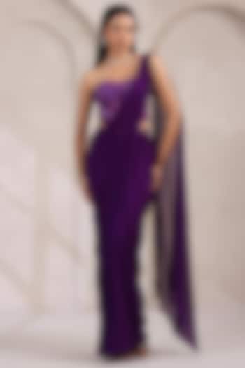 Purple Georgette Draped Party Wear Saree Set by K-ANSHIKA Jaipur at Pernia's Pop Up Shop